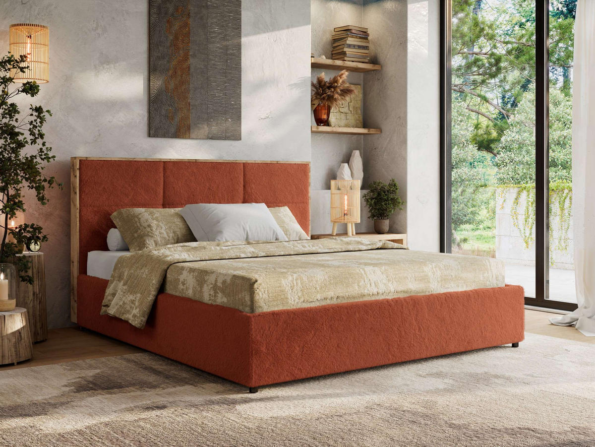 POLSTERBETT LERIO CLASSIC 140/200 - Orange Plüsch - ohne Matratze - Orange, Textil (140/200cm) - MKS
