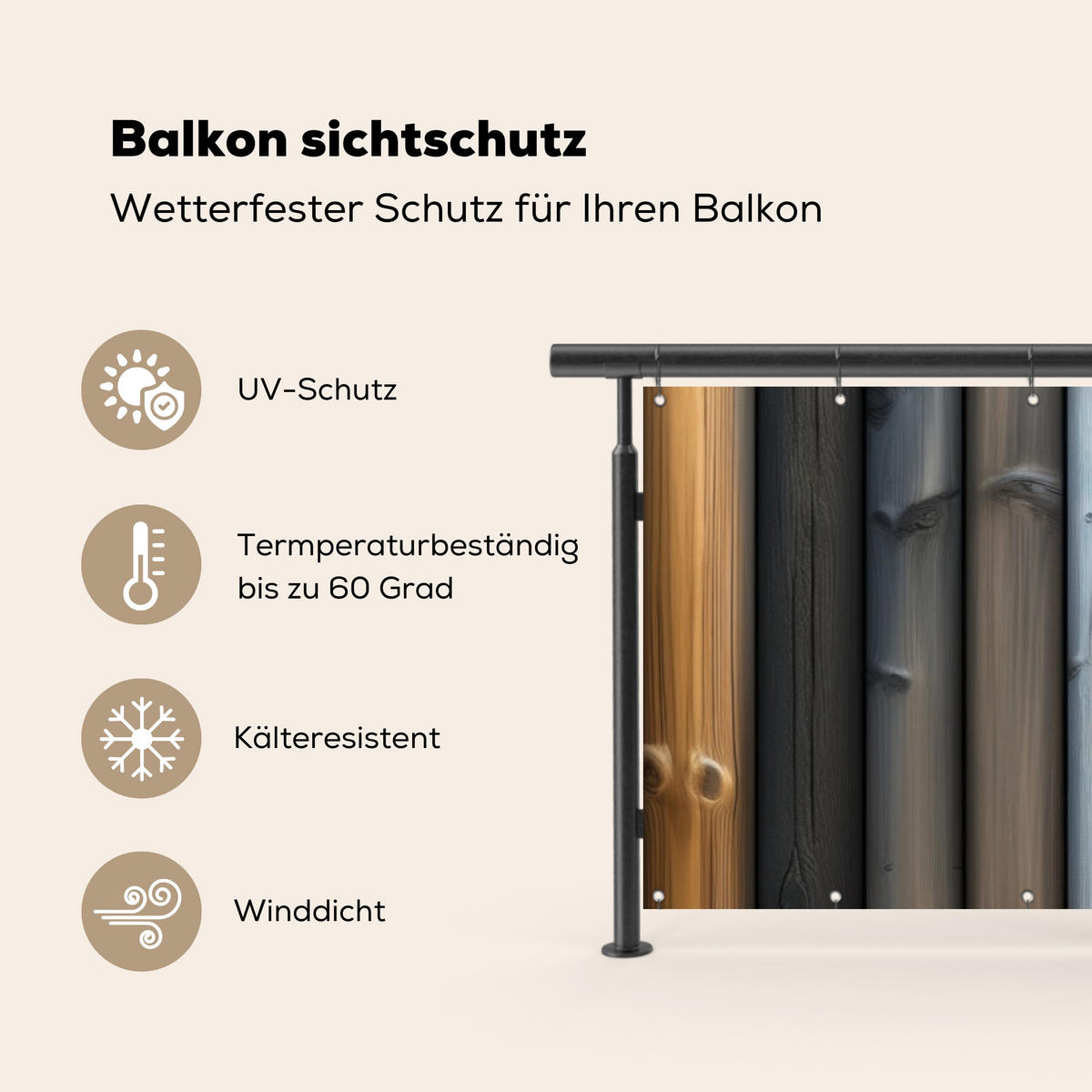 BALKON-SICHTSCHUTZ Holz - Dielen - Gemischt - Teakfarben, Kunststoff (300/85cm) - MuchoWow