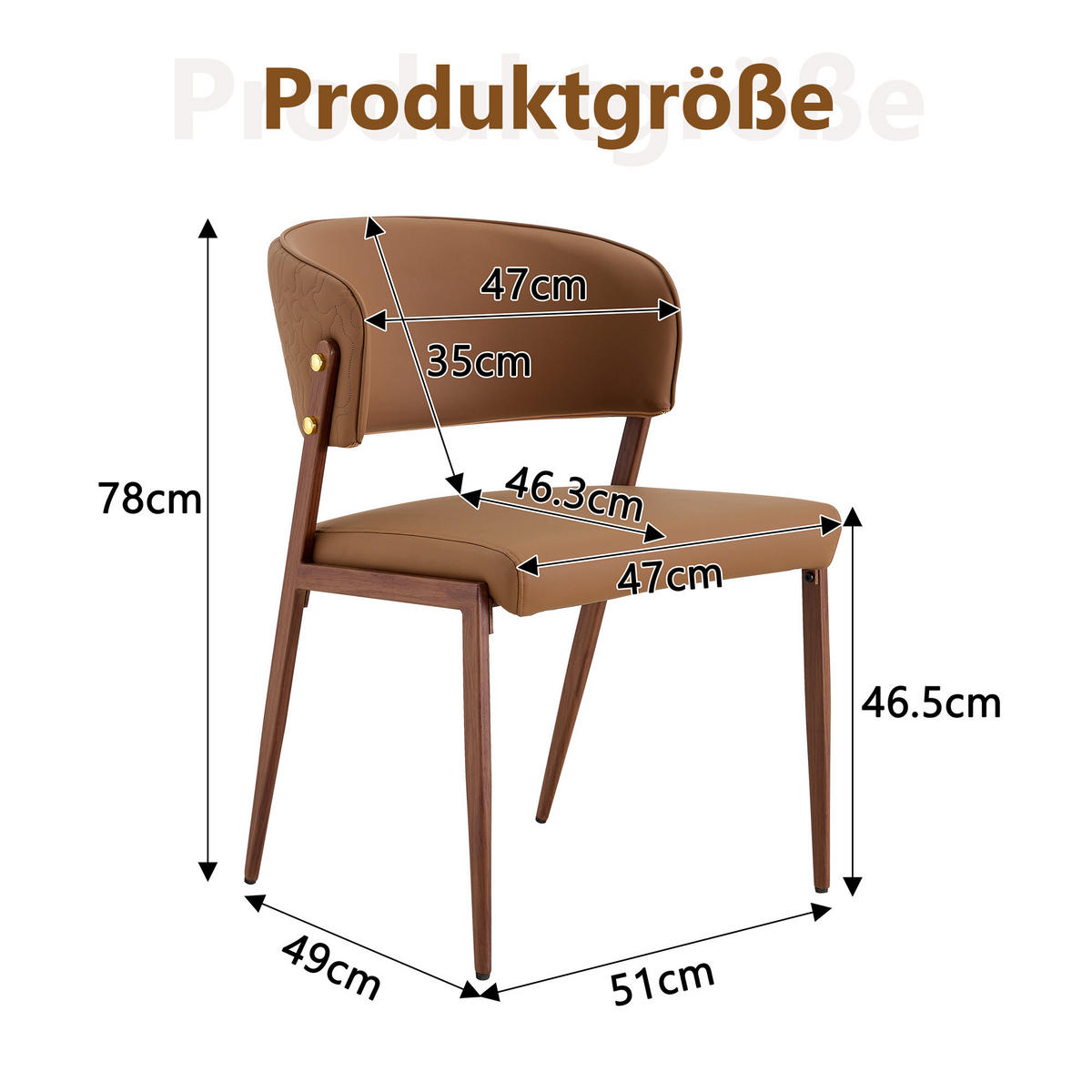 STUHL-SET DE-36689 2 Stück mit Kunstlederbezug und Metallgestell Braun - Braun, Metall (49/78/51cm) - ComfortXL