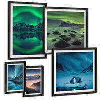 BILDER SET 5er Set - 50x50 cm & 20x30 cm & 40x60 cm Schwarzer Rahmen - Stilvolle Pflanzenmuster und Geometrie - Schwarz, Kunststoff (40/60cm) - TULUP