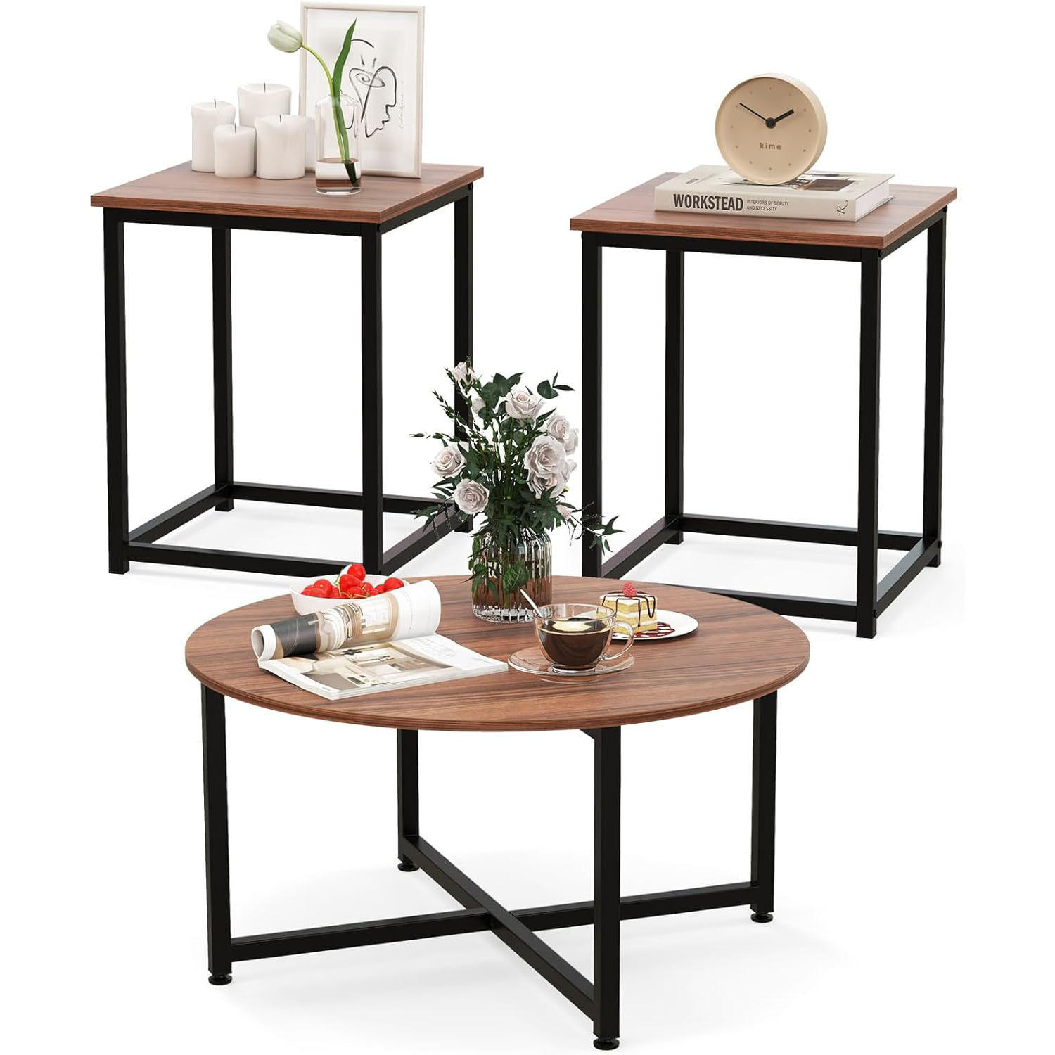 BEISTELLTISCH Braun(3-teilig) - Braun, Holzwerkstoff (80/80/42cm) - COSTWAY