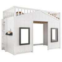 ETAGENBETT 90/200 cm in Weiß mit Treppe und Fenstern - Weiß, Holzwerkstoff (90/200cm) - OKMYHOME