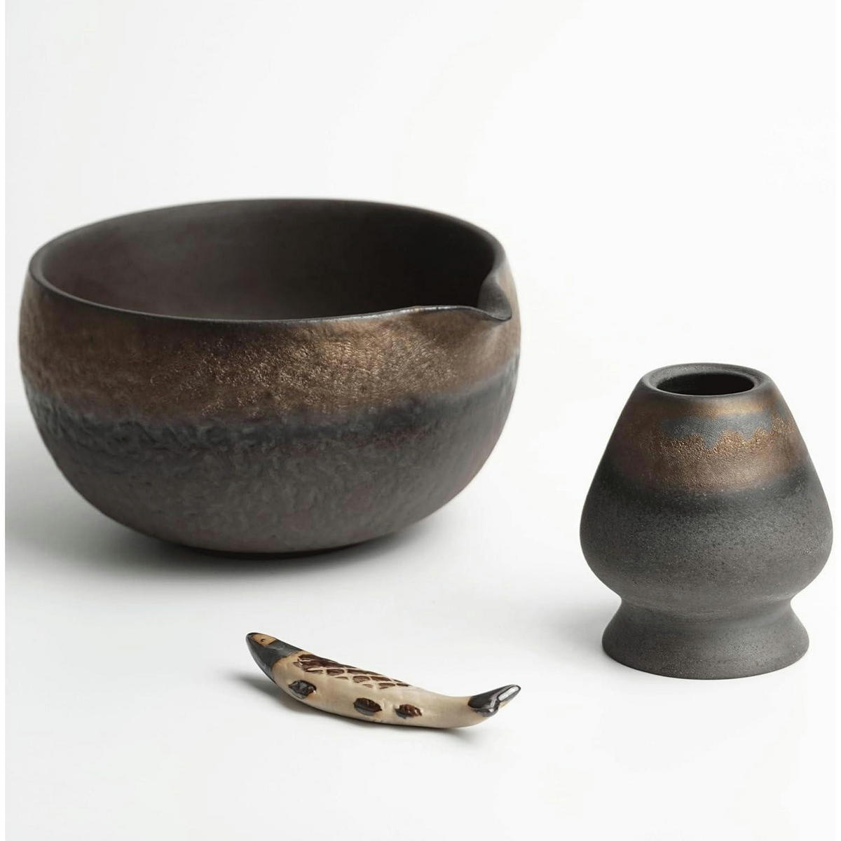 MATCHA Set 8-teilig Keramik und Bambus - Braun, Keramik (13.8/7/18cm)