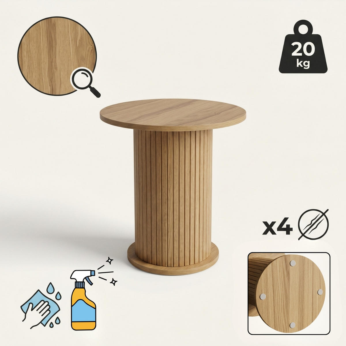 BEISTELLTISCH geriffelt Braun - Braun, Holzwerkstoff (45/45/50cm) - SCAVA