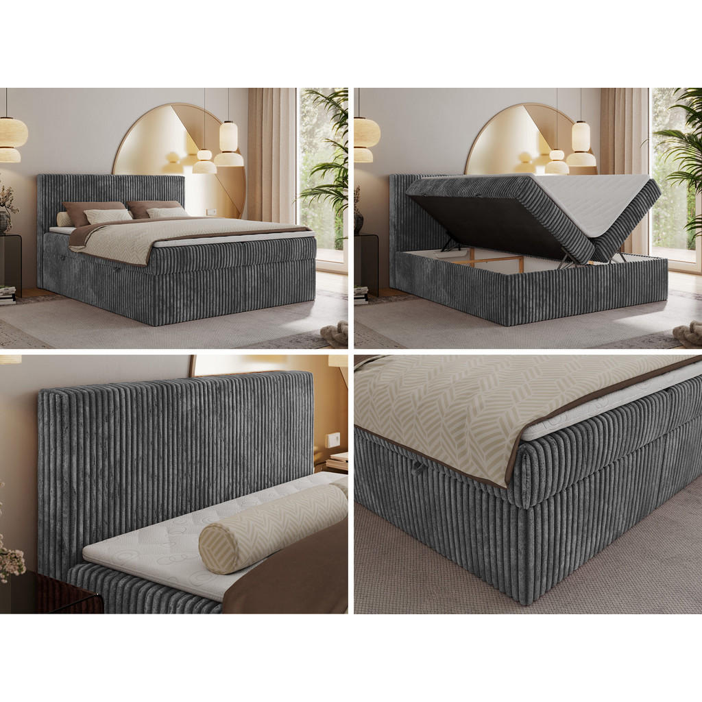 Thumbnail - MKS Boxbett, Grau, Textil, 2-Sitzer, H4, Rechteckig, 200x200 cm, Oeko-Tex®, Schlafzimmer, Betten, Boxspringbetten