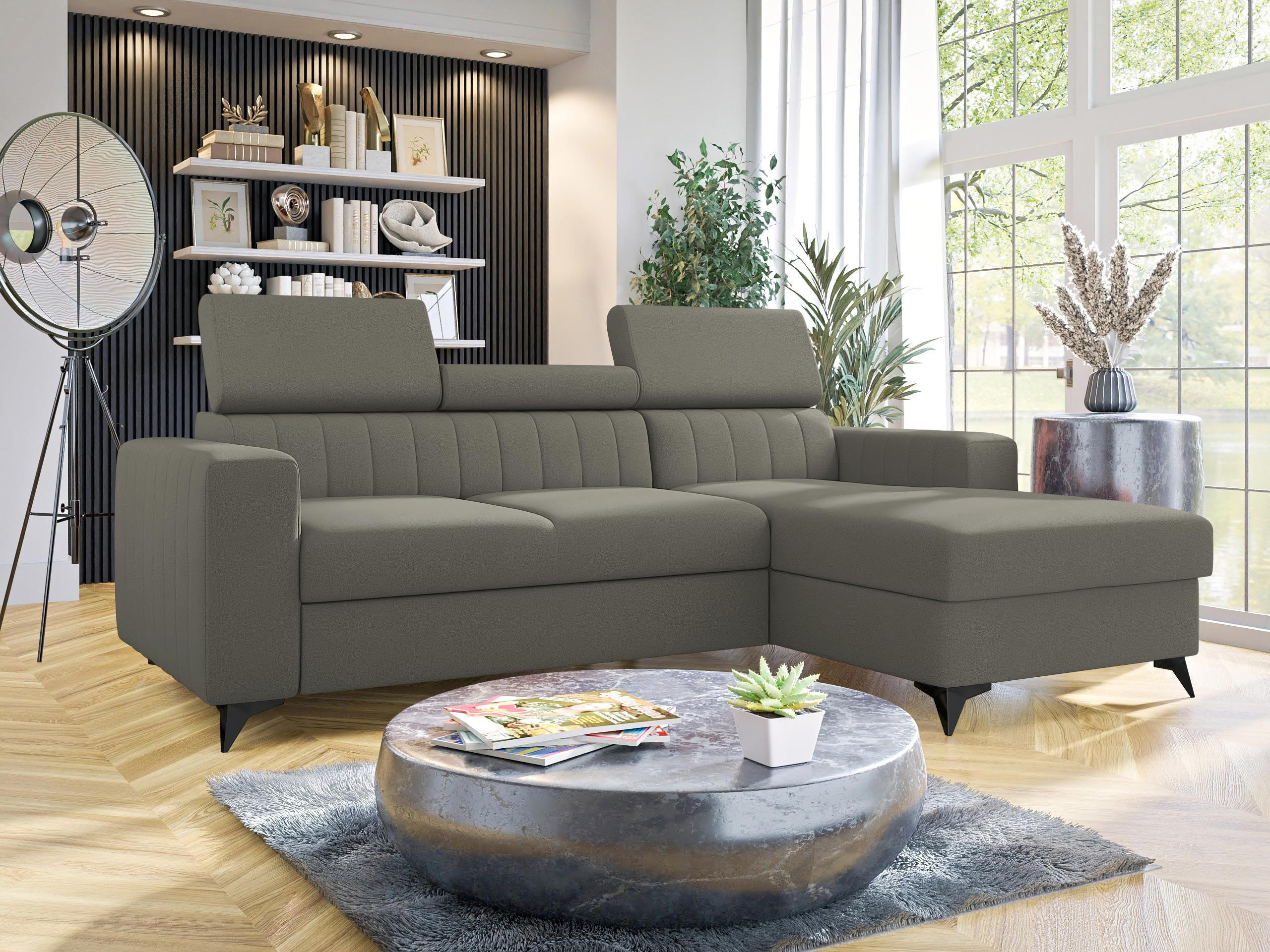 ECKSOFA Milano, Seite: Rechts 2R+LC - Schwarz/Grau, Holz/Textil (236/172cm) - MIRJAN24