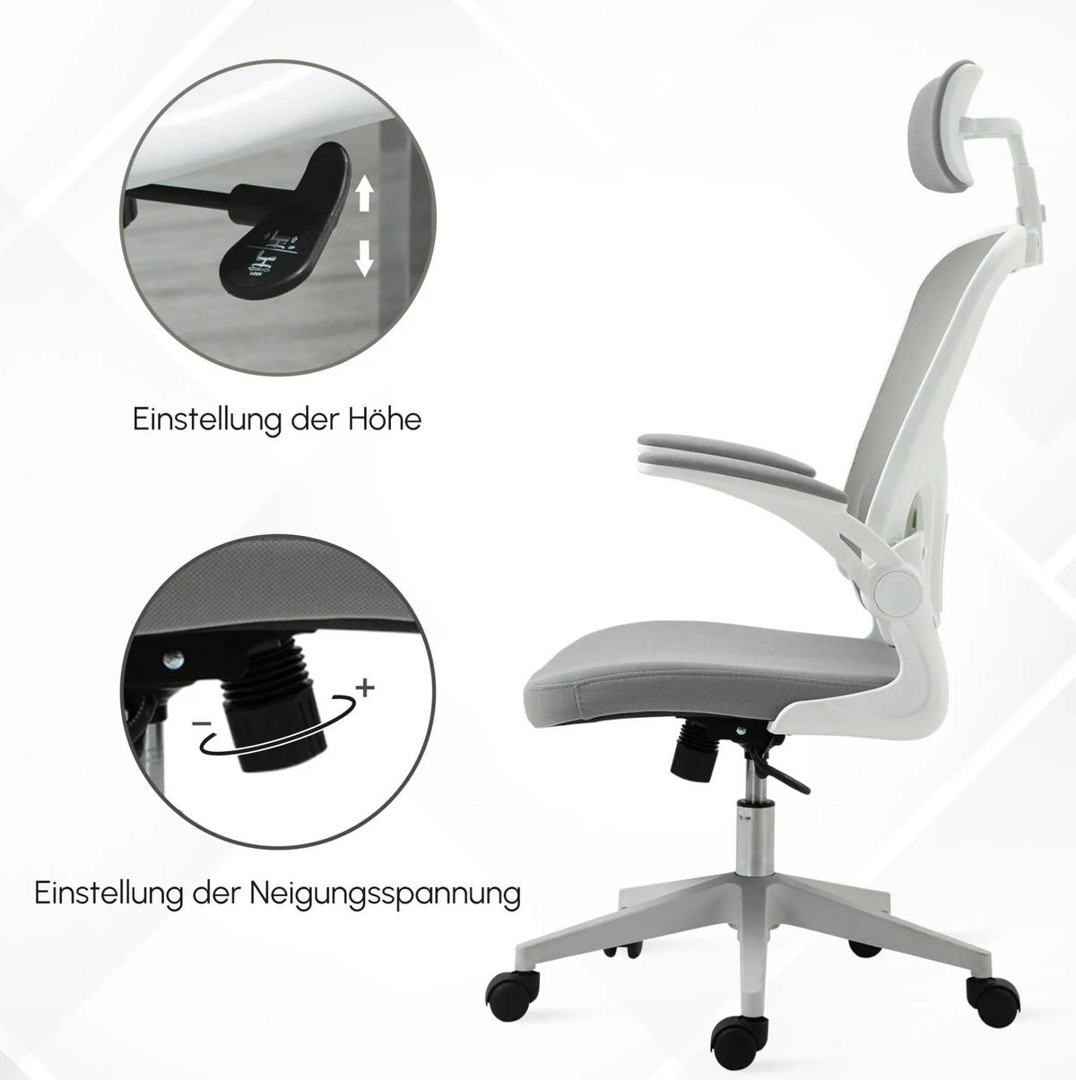 DREHSTUHL 65/64/114-122 cm grau aus Kunststoff mit Kopfstütze - Grau, Kunststoff (64/122/65cm) - OKWISH