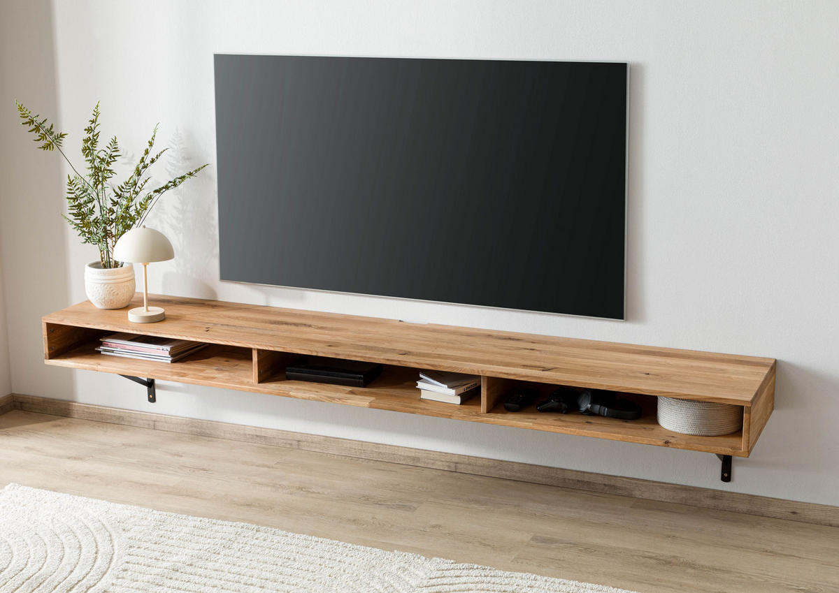 LOWBOARD Wildeiche 180x43x17 natur geölt WIEN #217 - Naturfarben, Holz (180/17/43cm) - Massivmoebel24
