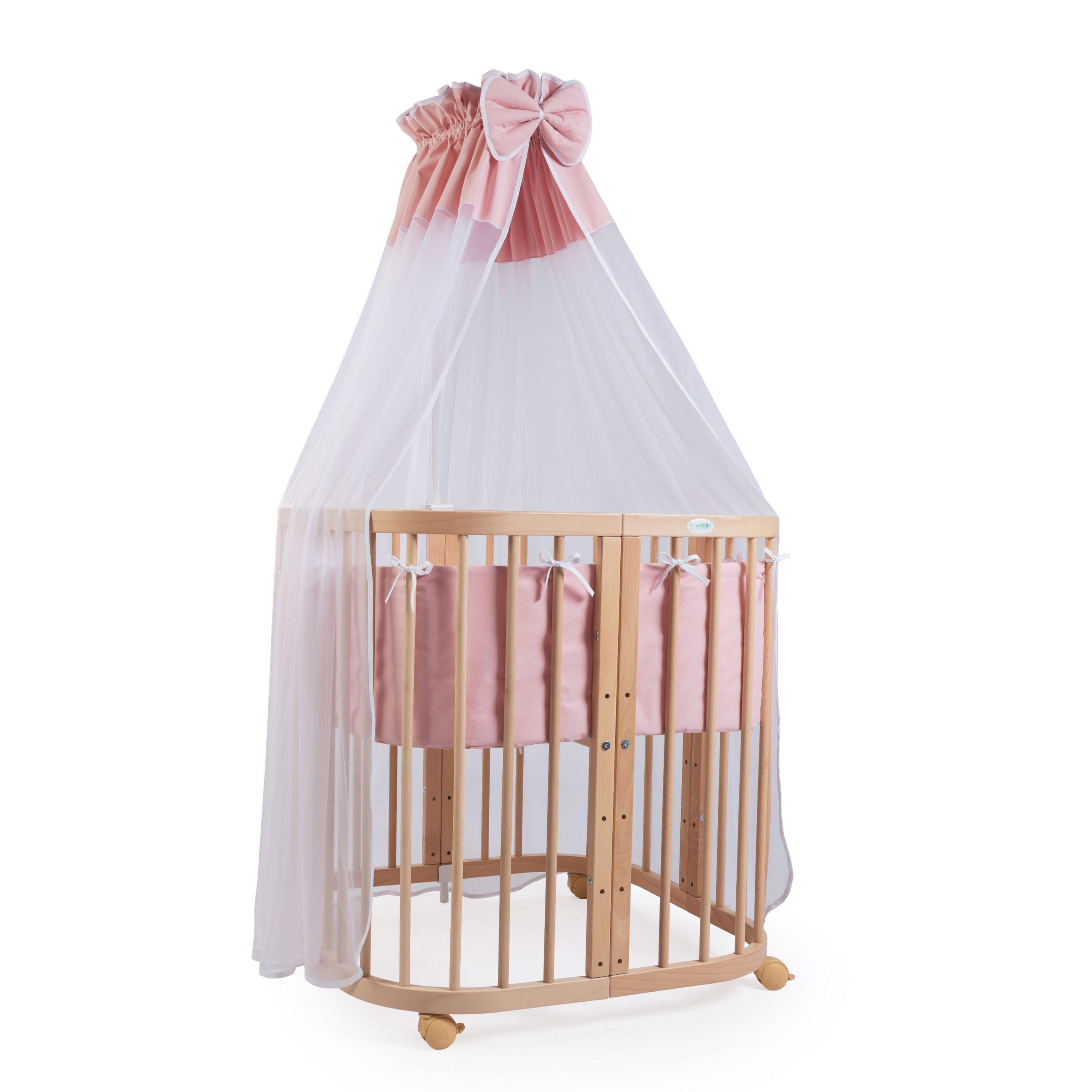 BABYBETT NATUR, 7in1 mit Matratze - Naturfarben/Rosa, Holz (73/123cm) - waldin