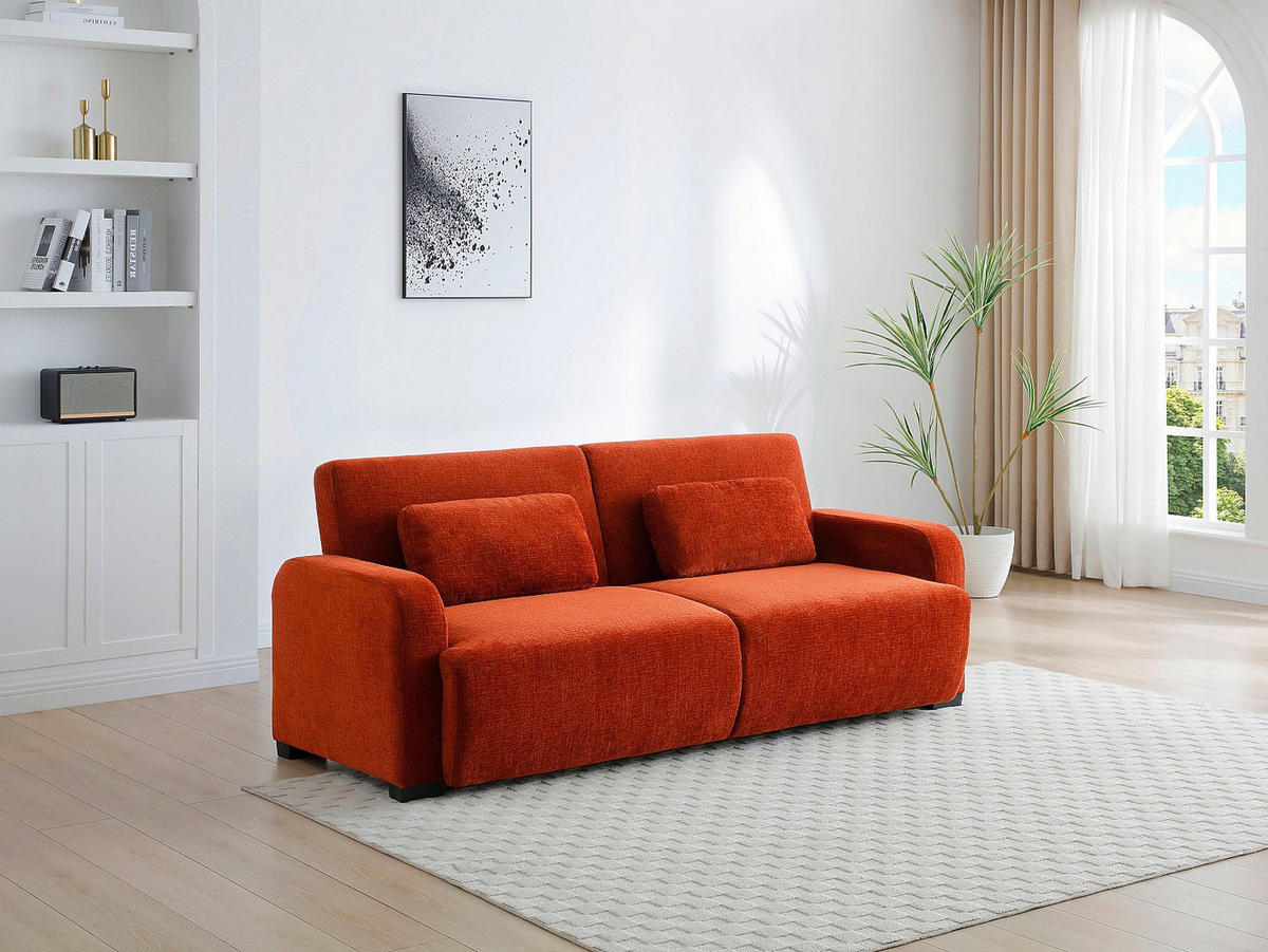 3-SITZER Schlafsofa Clic-Clac - Chenille-Stoff - Terrakotta - LOMARIO - Braun, Textil (213/85/93cm) - Vente-Unique