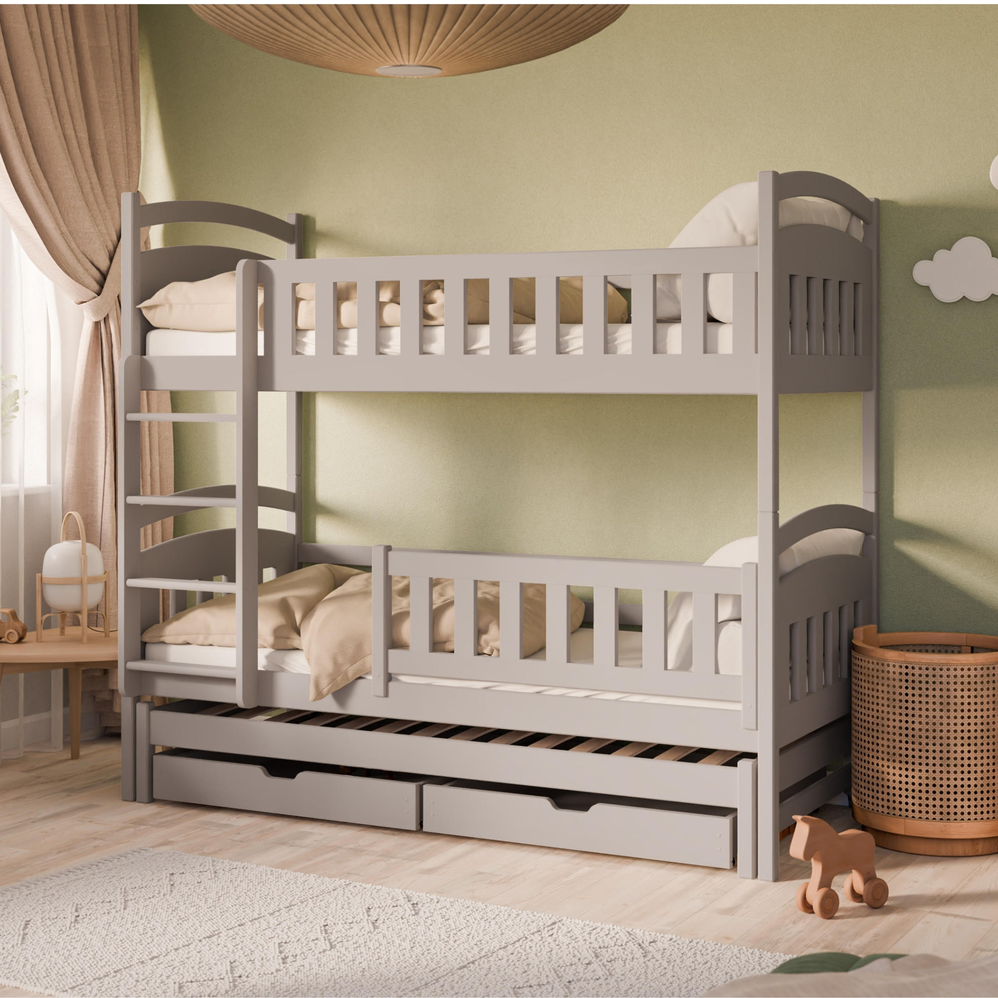 ETAGENBETT 90x200 cm mit Ausziehbett & zwei Schubladen in Kaschmir - Kaschmir, Holzwerkstoff (90/200cm) - Kids Collective