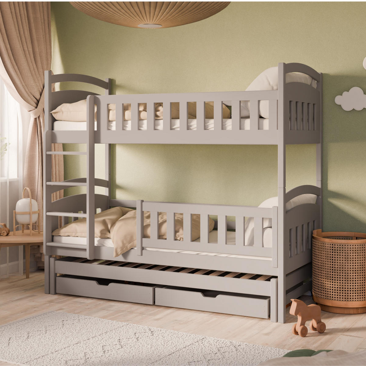 ETAGENBETT 90x200 cm mit Ausziehbett & zwei Schubladen in Kaschmir - Kaschmir, Holzwerkstoff (90/200cm) - Kids Collective