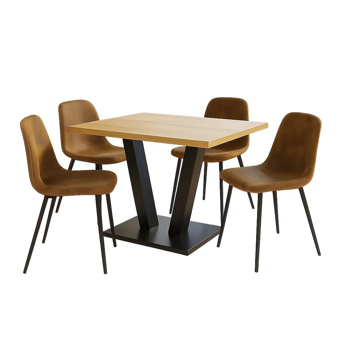 ESSTISCH SET mit 4 Stühlen Vintage Braun & Holzoptik - Braun, Holzwerkstoff/Textil (157/75/70cm) - Urban Meuble