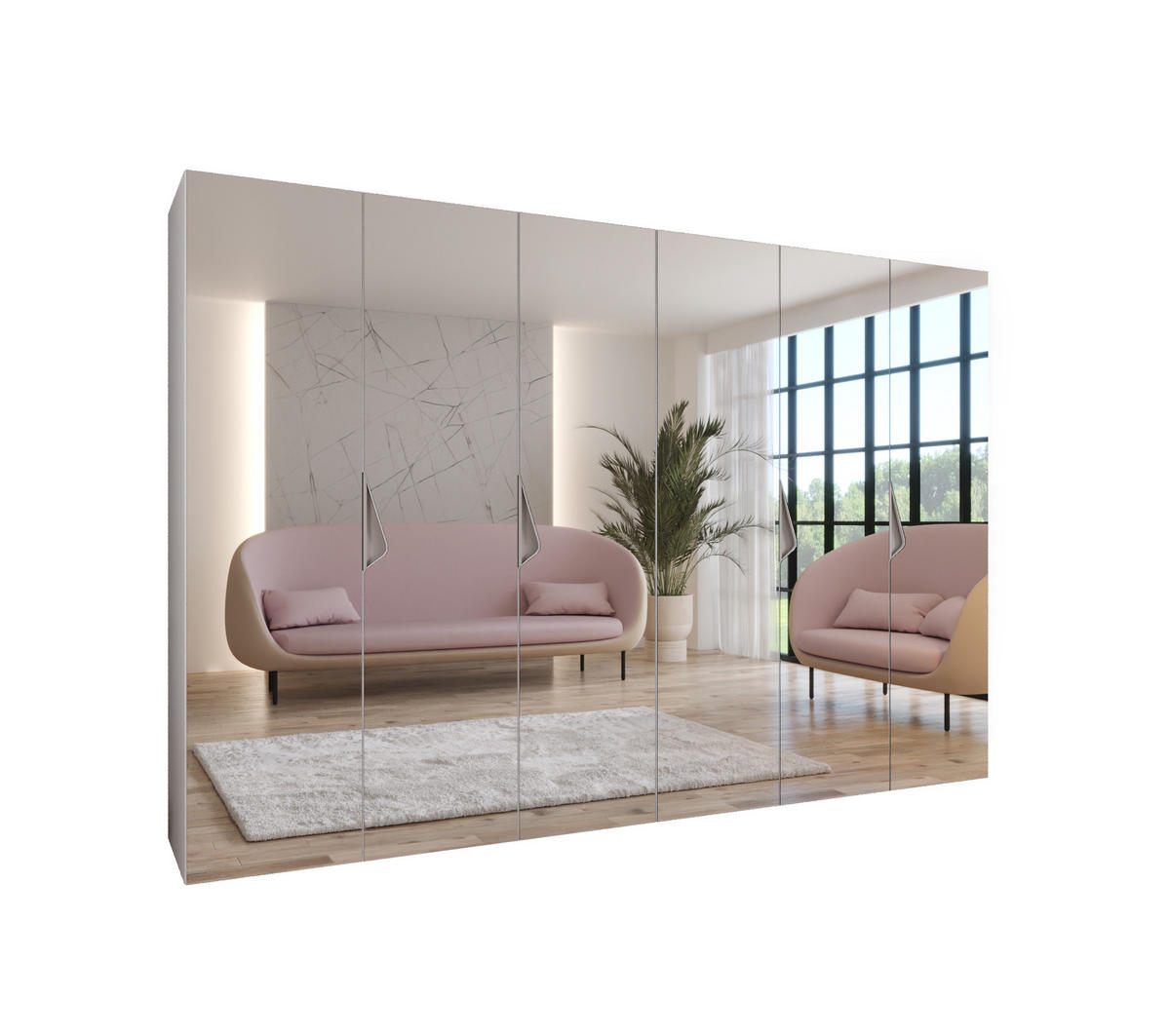 DREHTÜRENSCHRANK 202/300/52 6-türig - Beige/Weiß, Holz/Metall (300/202/52cm) - Abiks Möbel