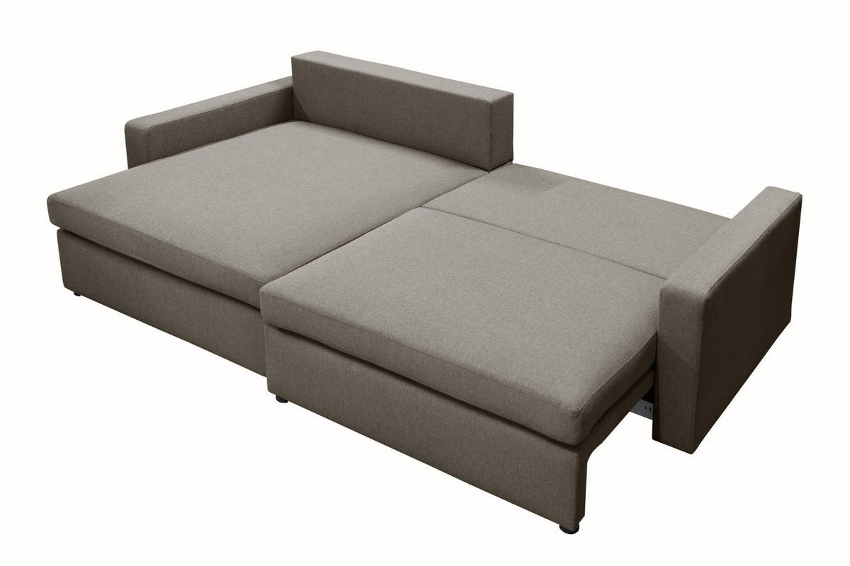 ECKSOFA Mit Schlaffunktion Und Bettzeugablage LUBEKA Stoff Faro Dunkelgrau Links - Dunkelgrau, Holz (140/147cm) - Kaiser Möbel