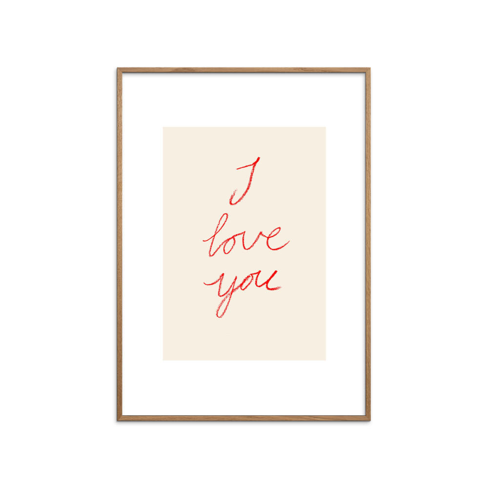POSTER mit Rahmen Affordable Art Prints x Johanna Klum Nyberg - I Love You - Pink/Eichefarben, Holz/Papier (30/40cm) - Poster&Frame