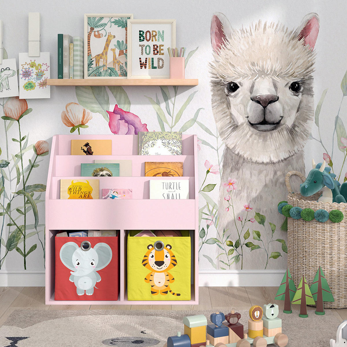 KINDERREGAL Luigi Rosa 72 x 79 cm mit 2 Faltboxen (Elefant, Tiger) - Pink, Holzwerkstoff (72/79/30.7cm) - Vicco