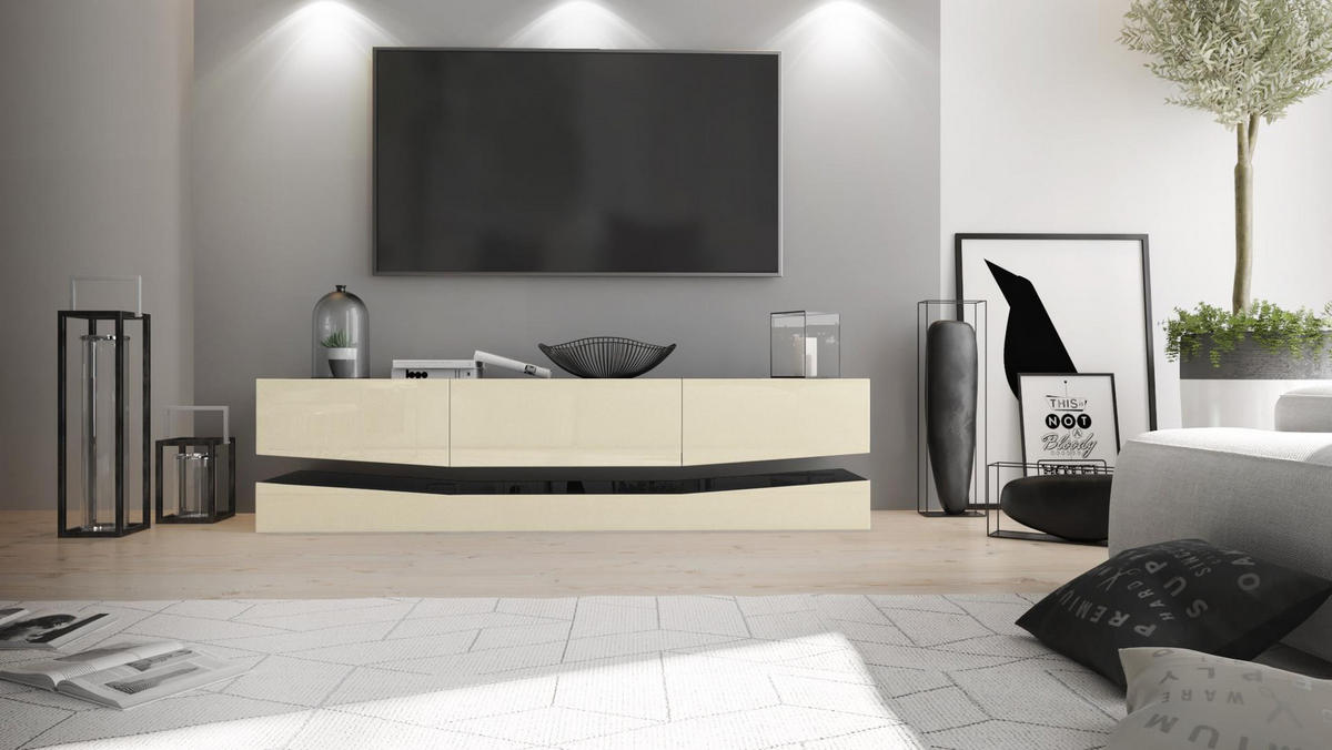 LOWBOARD City Fronten in Creme Hochglanz - Creme, Holzwerkstoff (178/48/39cm) - Vladon