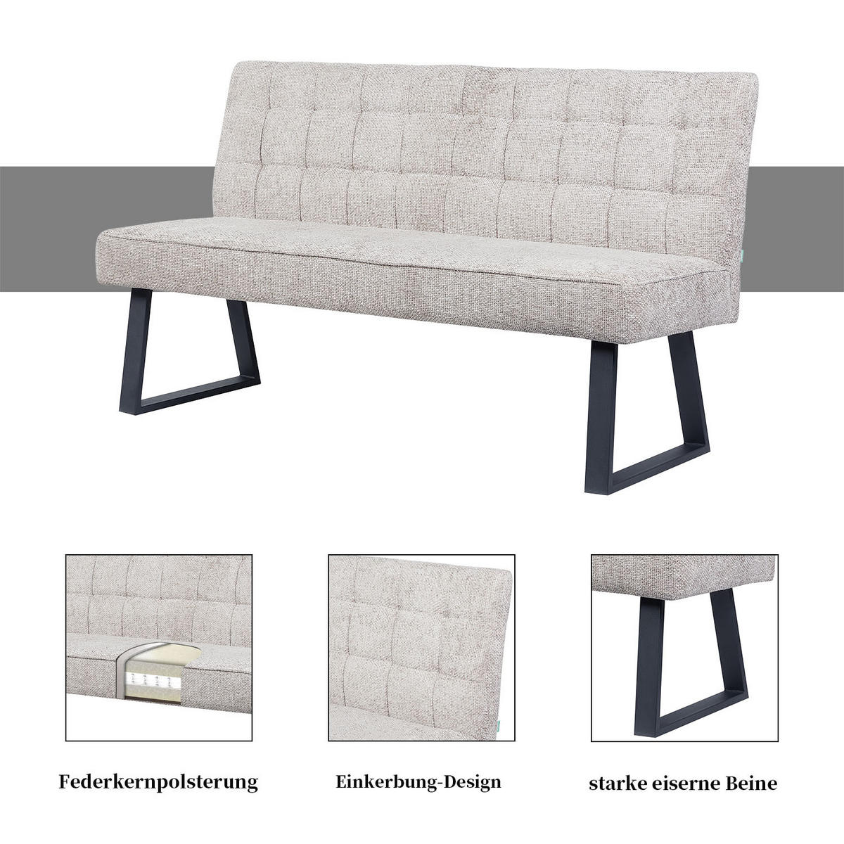 SITZBANK CLARA - Hellgrau, Metall (160/91/66cm) - DUBI Möbel