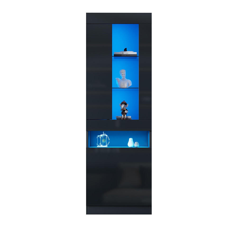 VITRINE mit LED Beleuchtung in Schwarz - Schwarz, Holzwerkstoff (40/180/50cm) - KOMHTOM