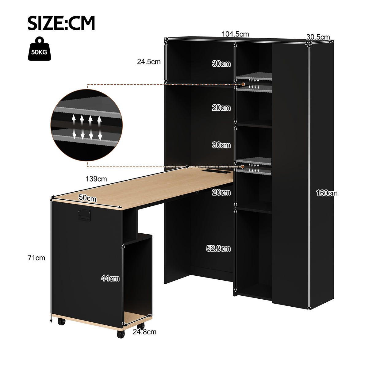 SCHREIBTISCH Klappbar mit Regal USB Steckdose Modern - Multicolor, Holzwerkstoff (30.5/104.5/160cm) - FLIEKS