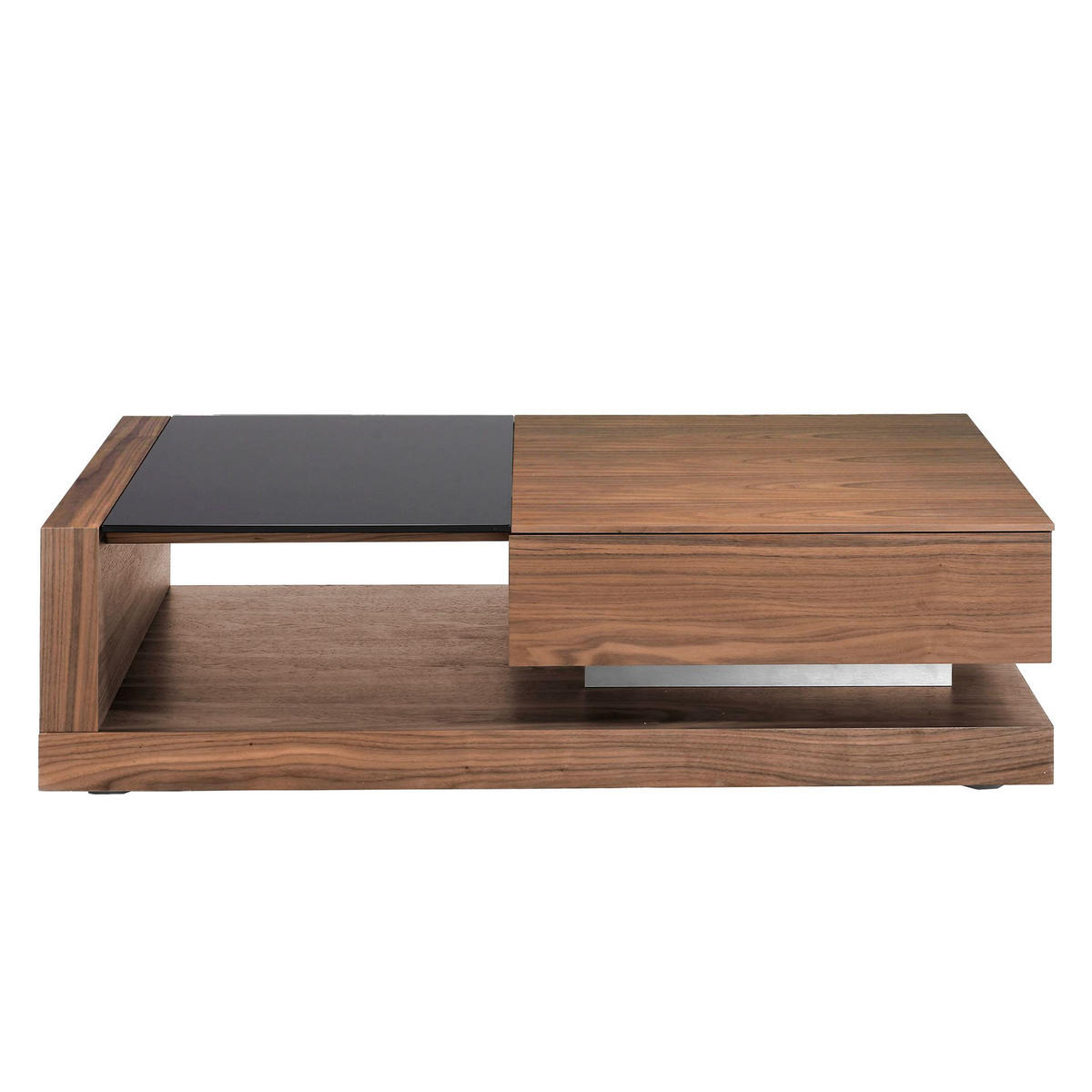 COUCHTISCH Rechteckiger Schwarz und Walnussglas 130/70/36 cm - Edelstahlfarben/Walnussfarben, Glas/Holz (70/130/36cm) - ANGEL CERDA