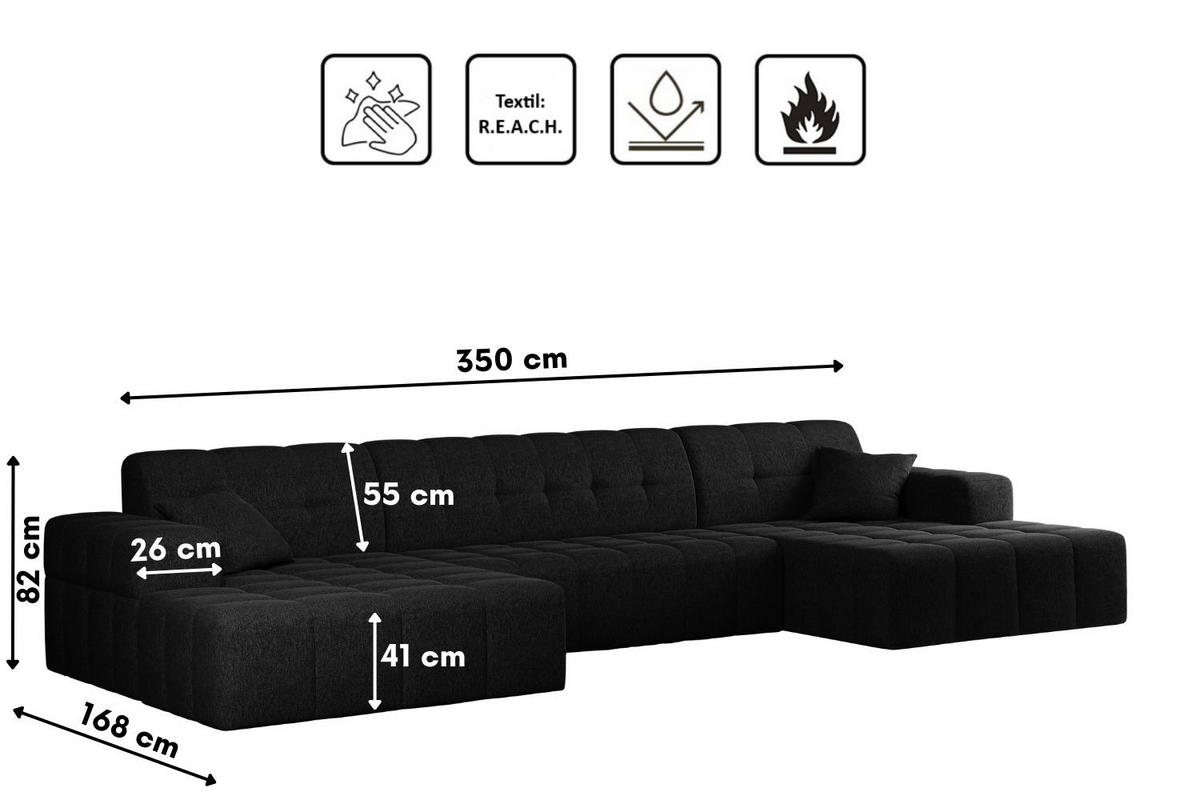 ECKSOFA U-form Wohnzimmer NIMES Stoff VERITA Schwarz - Schwarz, Holz/Textil (350/168cm) - Kaiser Möbel
