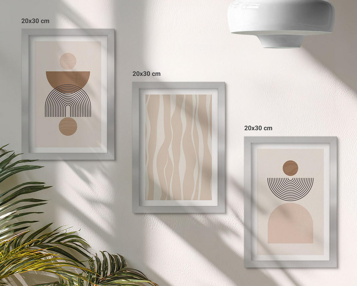BILDER SET 3er Set - 20x30 cm Silberner Rahmen - Abstrakte Formen braun beige - Silberfarben, Kunststoff (20/30cm) - TULUP