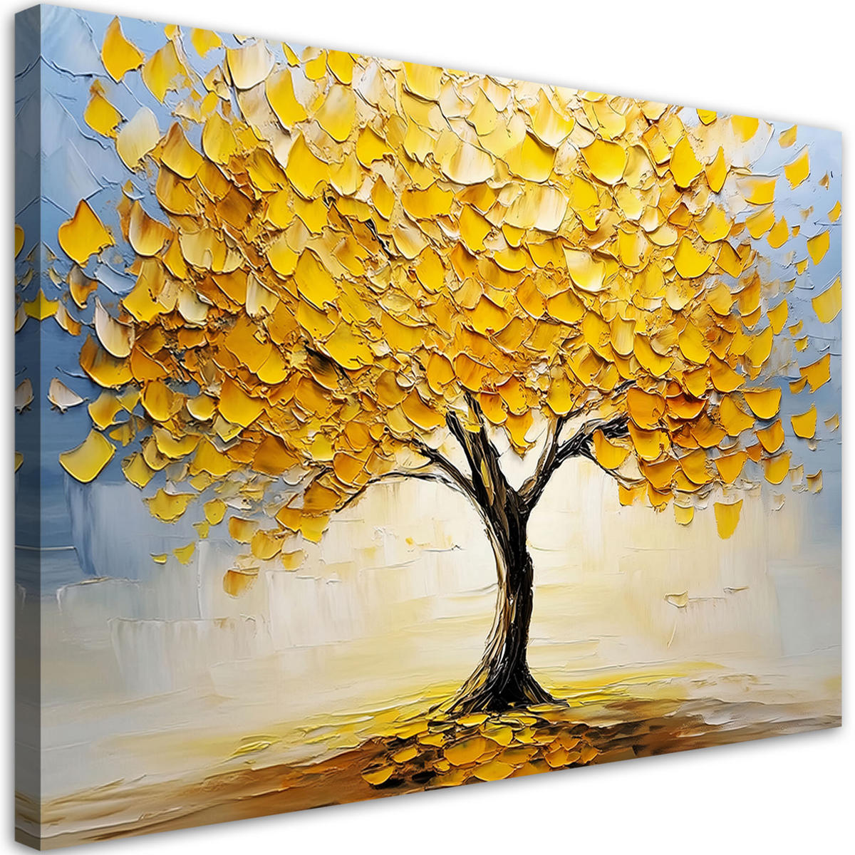 LEINWANDBILD Goldener Baum abstrakt gemalt - Gelb, Textil (60/40cm) - Feeby