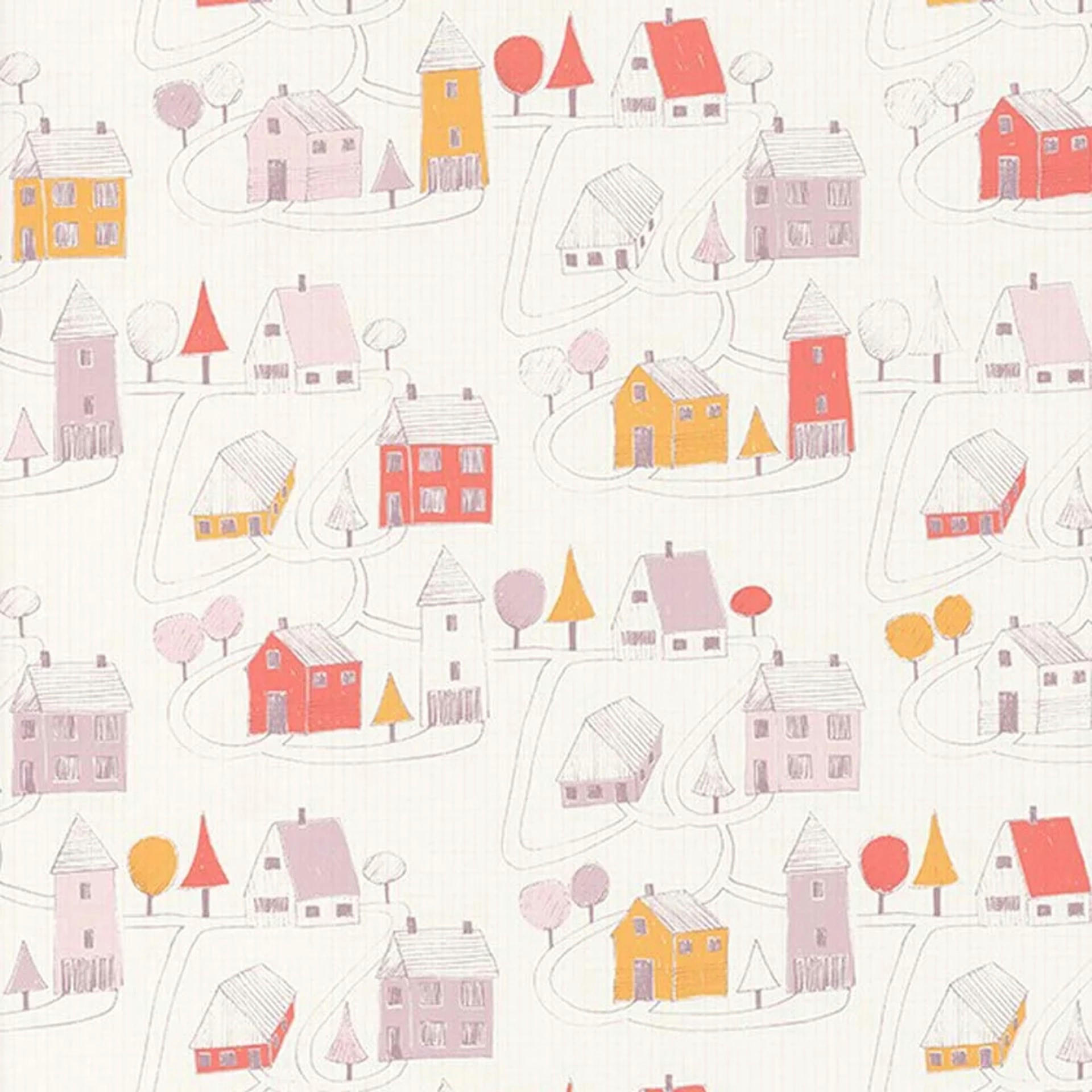 CASADECO Kindertapete Happy Dreams Dorf rosa koralle - Weiß, Papier (10/1005cm) - ich-zapfe