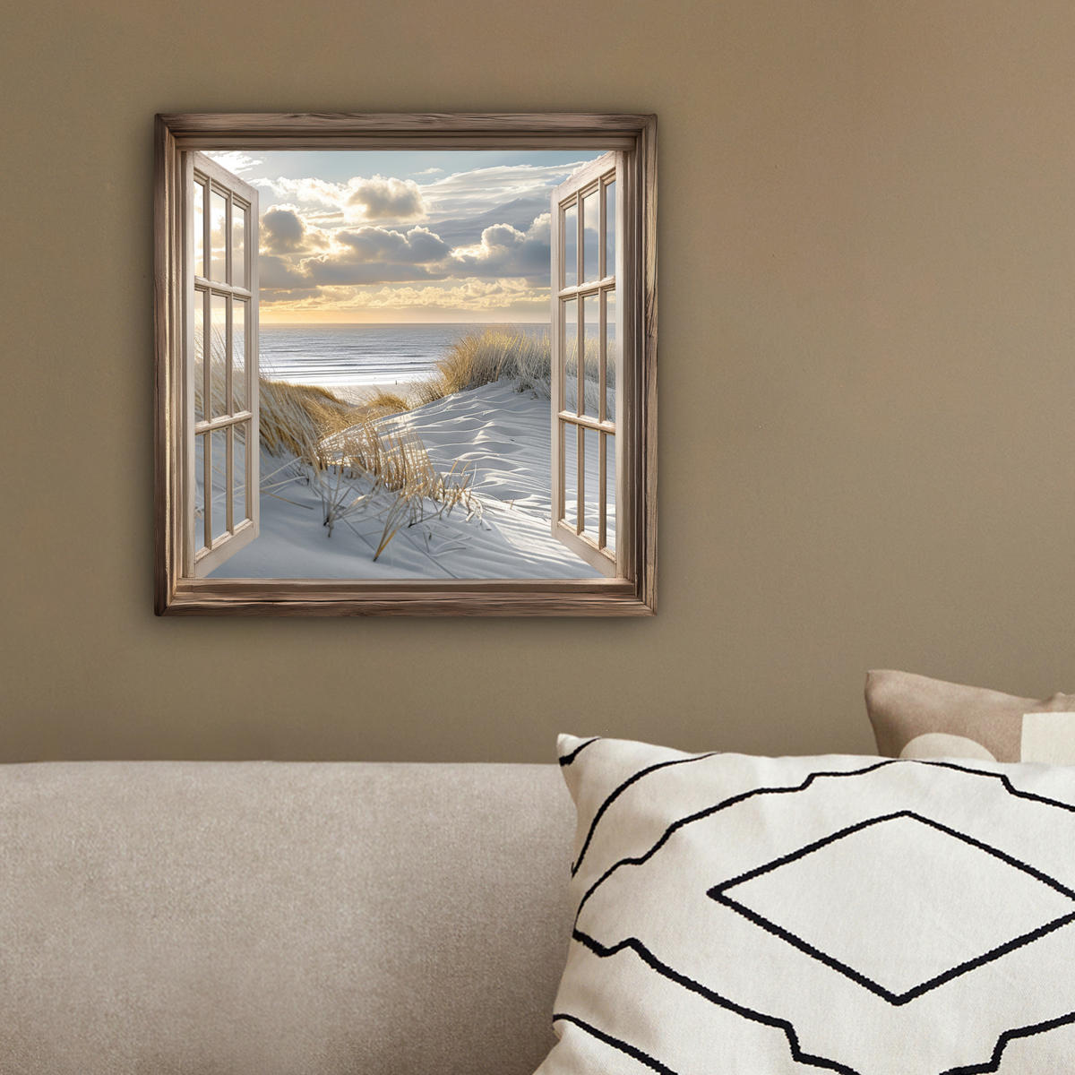 LEINWANDBILD Ausblick - Strand - Dünen - Meer - Natur 20x20 cm - Sandfarben, Textil (20/20cm) - MuchoWow