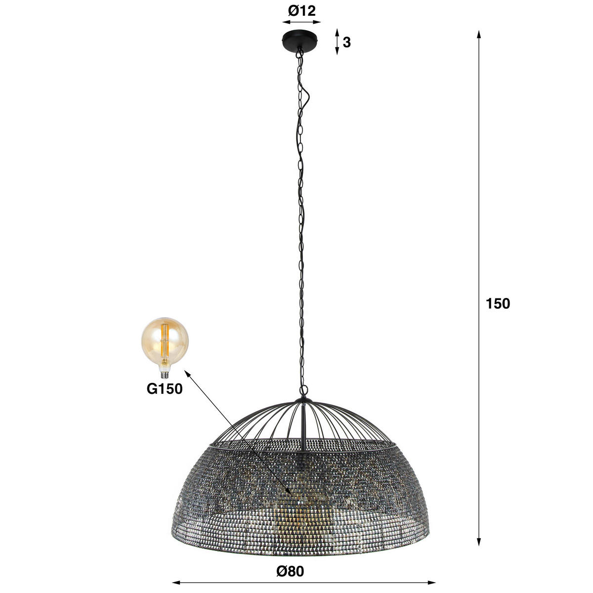 HÄNGELEUCHTE Armor Schwarz|Braun 80/80/ 150 cm - Braun, Metall (80/80/150cm) - Hoyz Collection