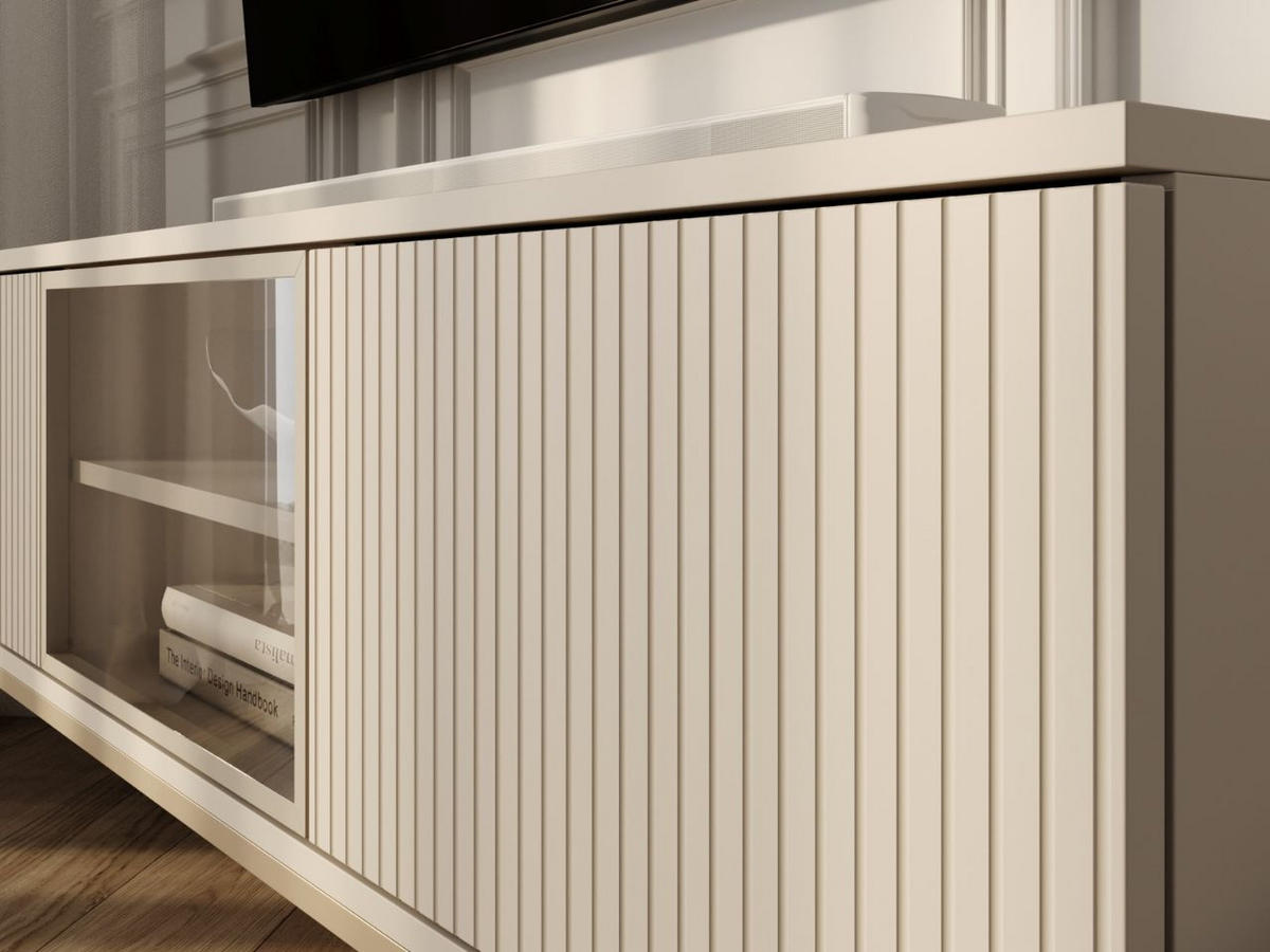 TV-SCHRANK Kaschmir 154 cm Deo - Kaschmir/Champagner, Glas/Holz (154/56/39cm) - Graingold