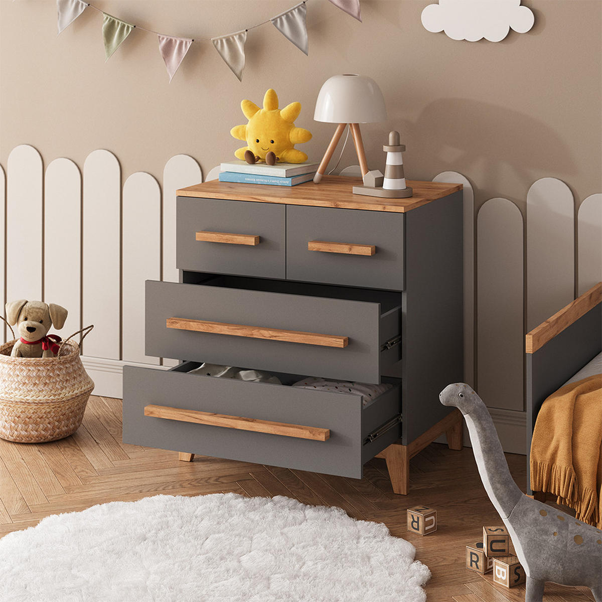 KREDENC Malia Grey/Artisan - šedá, kompozitní dřevo (80/88/53.4cm) - VitaliSpa