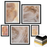 WANDBILDER 5er-Set - 50x50 cm & 20x30 cm & 40x60 cm Schwarzer Rahmen - Warme Aquarellfarben auf Leinwand - Schwarz, Kunststoff (40/60cm) - ArtPrintCave