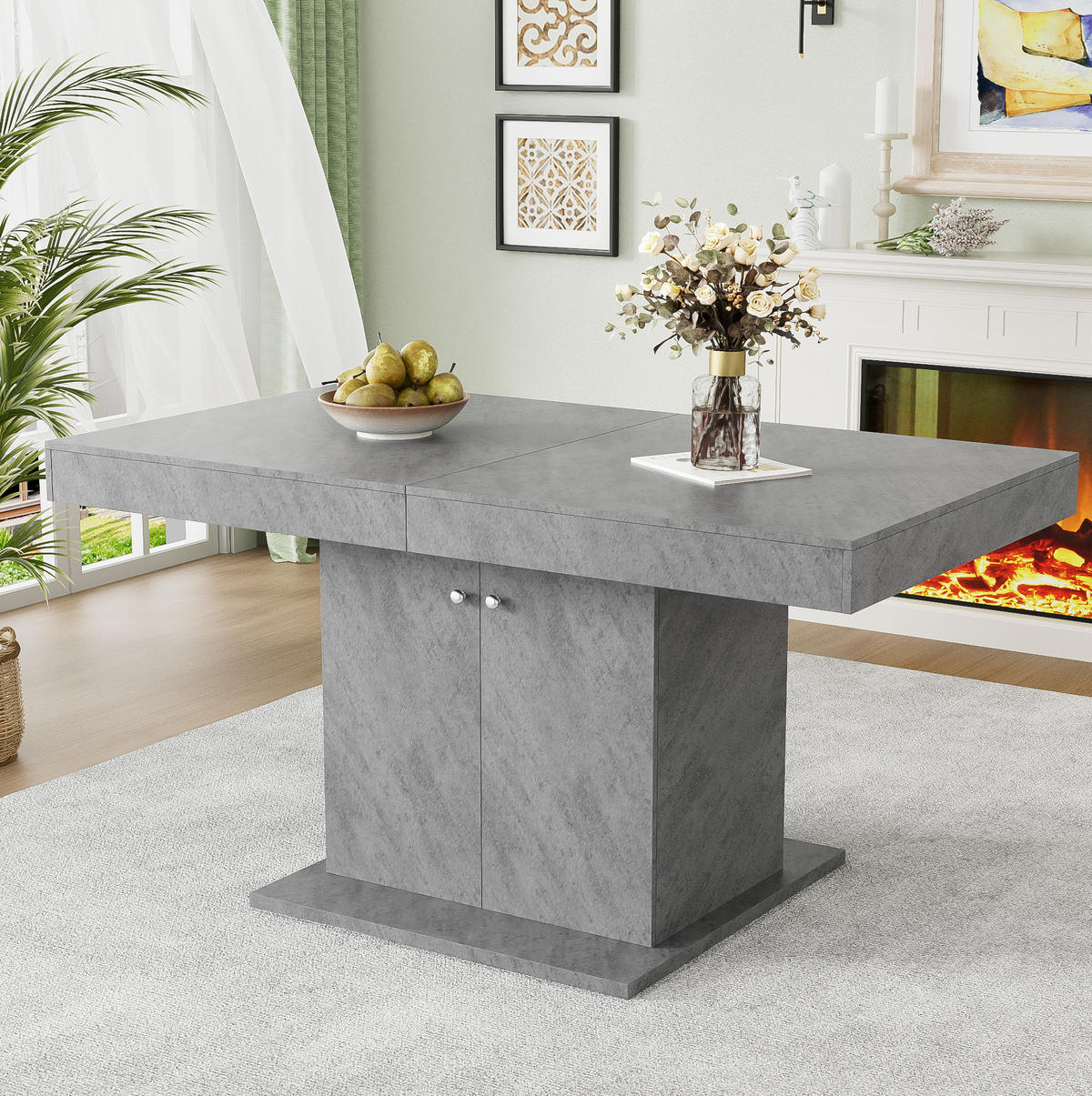 ESSTISCH 140-180x80x76 cm in Grau aus Spanplatte mit automatischer Teleskop-Erweiterung und Stauraum - Grau, Holzwerkstoff (80/180/76cm) - Modfu