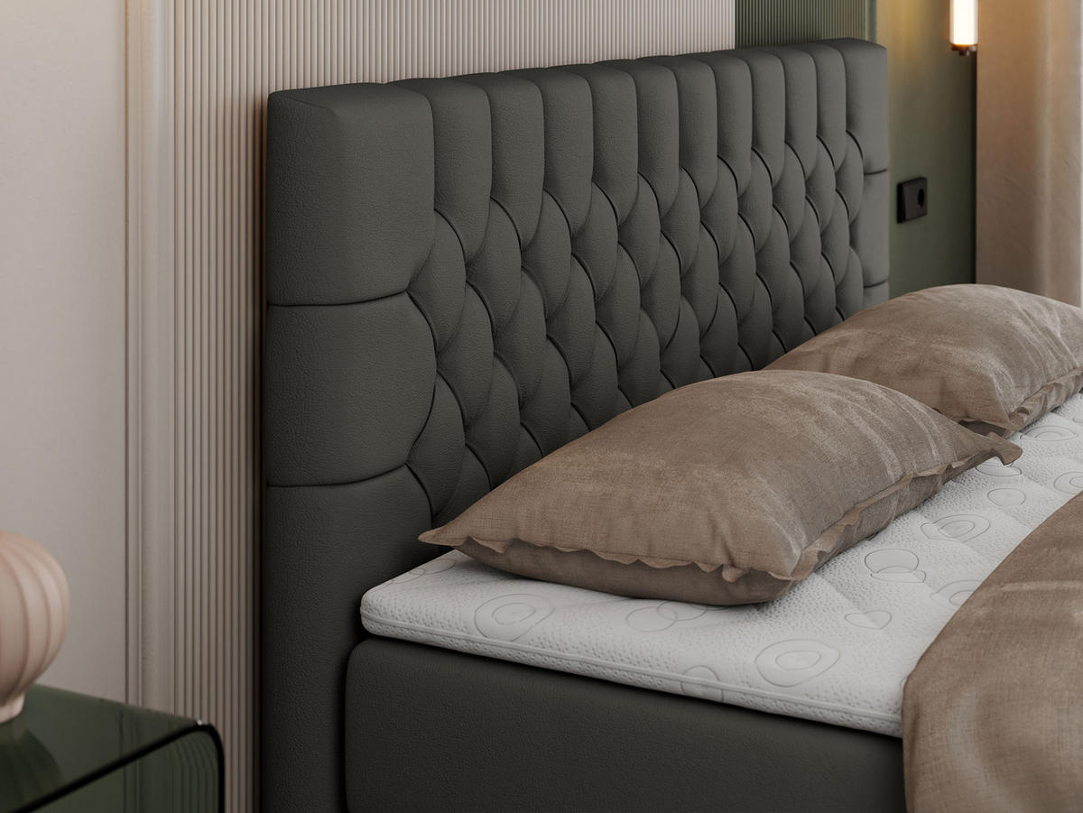 BOXBETT PERA 120/200 Dunkelgrau Kunstleder - H4 - Dunkelgrau, Holz/Textil (120/200cm) - MKS