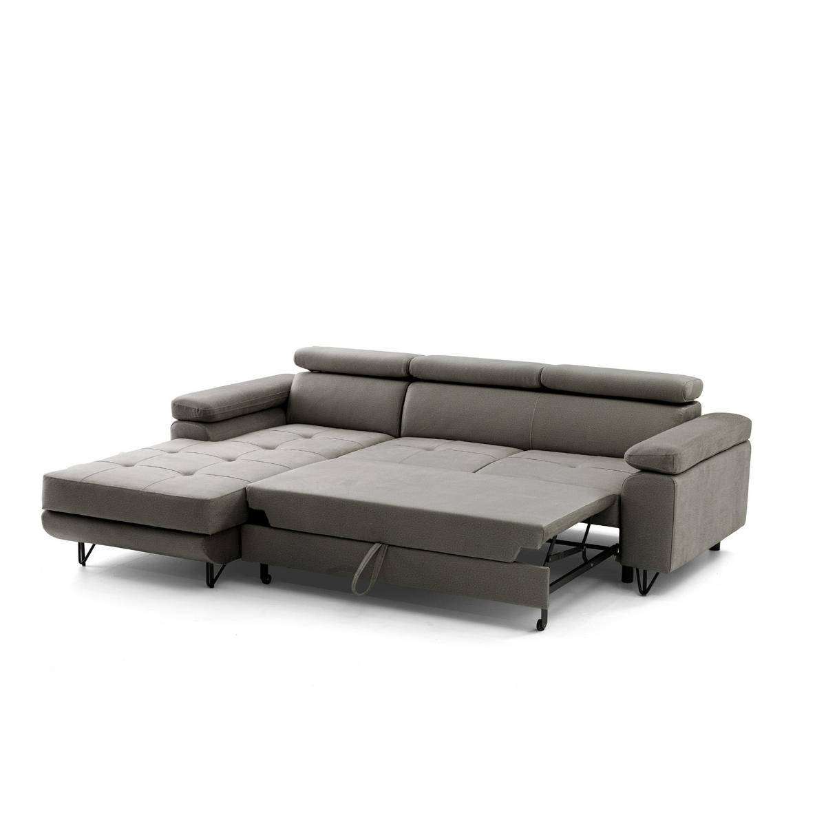 ECKSOFA NORIS L Links mit Schlaffunktion 128x203 Velours Taupe - Taupe/Schwarz, Holz/Textil (250/183cm) - Muffo