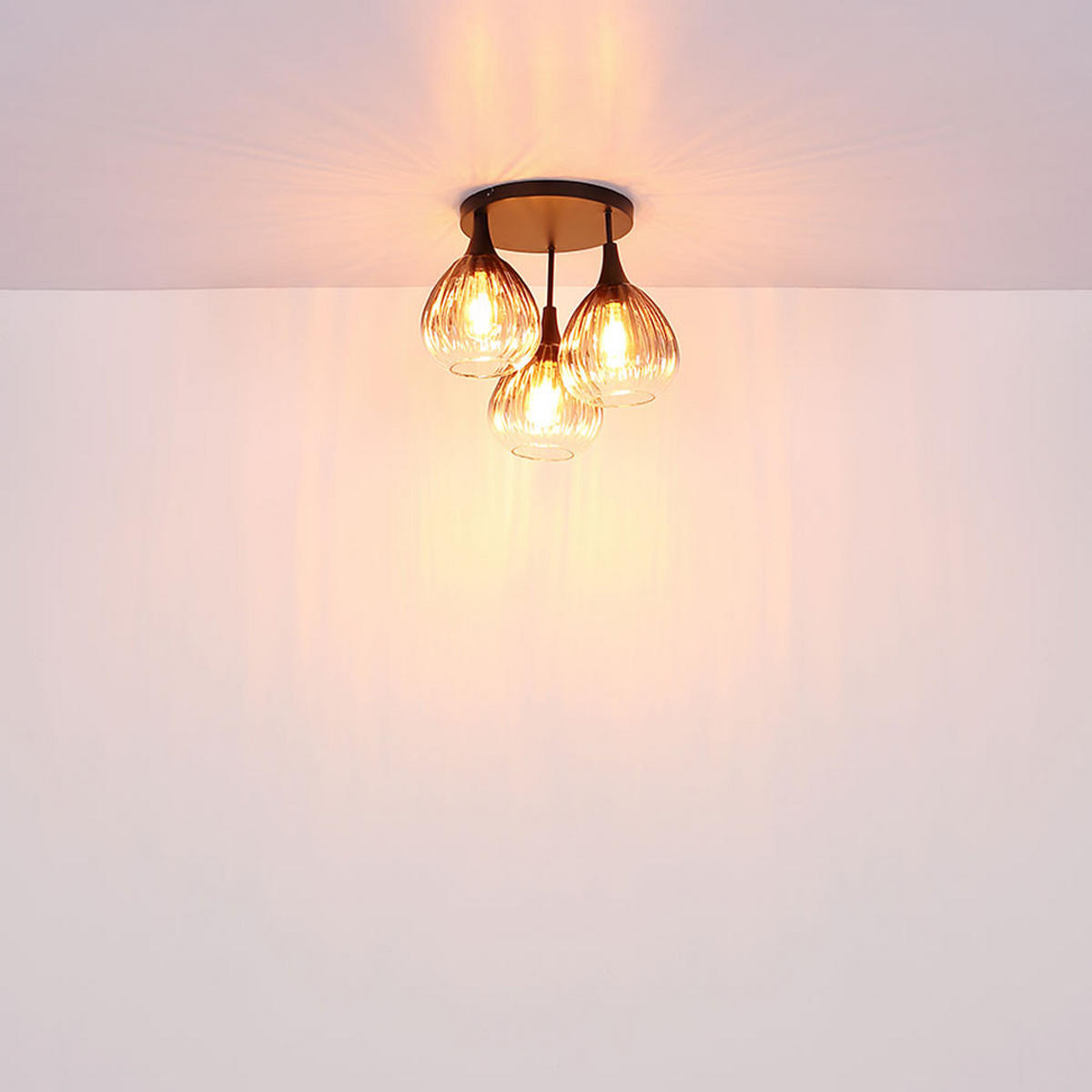 DECKENLEUCHTE Metall, Schwarz, Glas rauchfarben, 3-flammig - Schwarz, Glas (44/44/35cm) - Globo Lighting