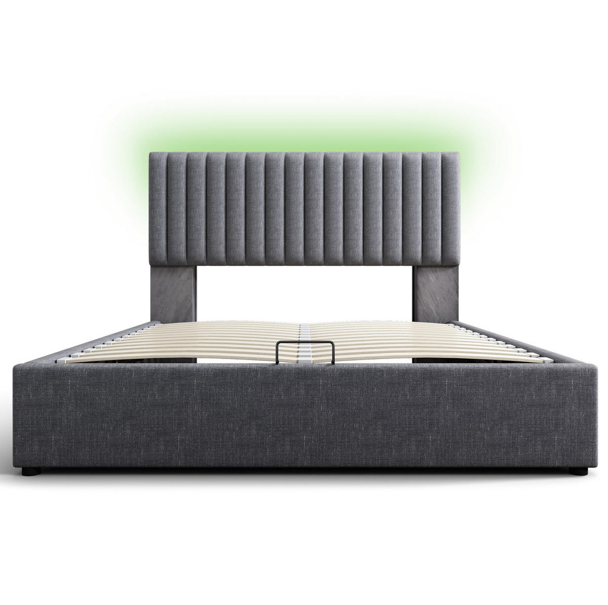 POLSTERBETT aus Leinen 140x200 cm in Grau mit LED & USB-C-Ladestation - Grau, Textil (140/200cm) - Modfu