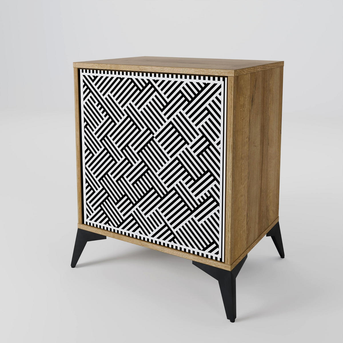 SIDEBOARD TEMPORARY SEQUENCE, Eichefarben, 57,5x42x72,5 cm, Schwarze Metallfüße - Eichefarben/Multicolor, Holzwerkstoff/Metall (57.5/72.5/42cm) - SpaceRebels