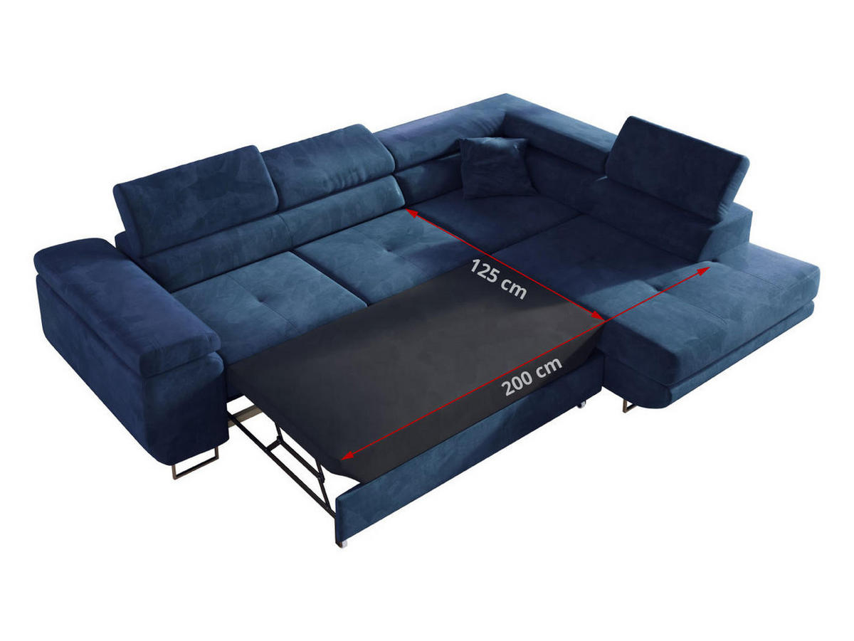 ECKSOFA GUSTAW L Dunkelblau Velvet Links Seite - Silberfarben/Dunkelblau, Textil/Metall (205/275cm) - MKS