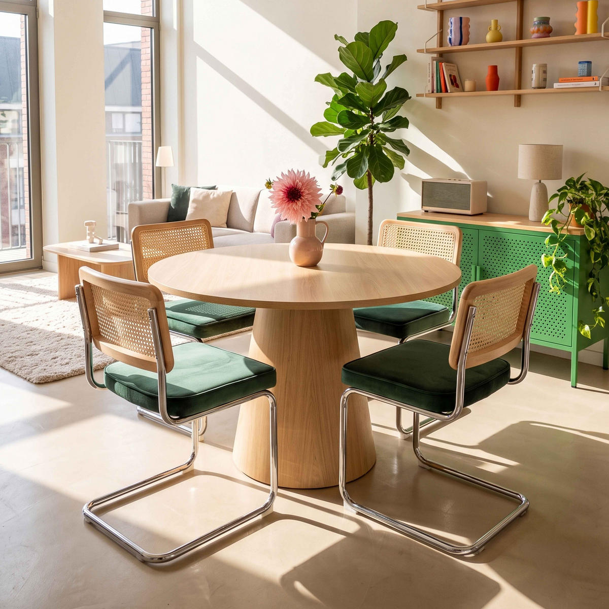 ESSTISCH, helles Holzeffekt - Beige, Holz (120/120/75cm) - Oviala