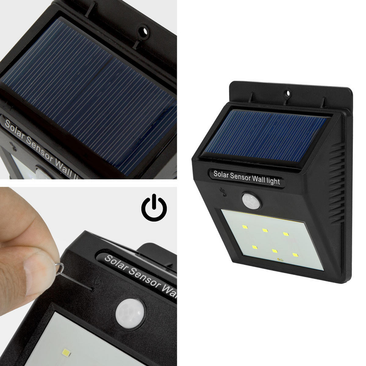 SOLARLAMPE 2er Set mit Bewegungsmelder ,9,7 x 5,1 x 12,4 cm,schwarz - Schwarz, Kunststoff (12.4/9.7/5.1cm) - tectake