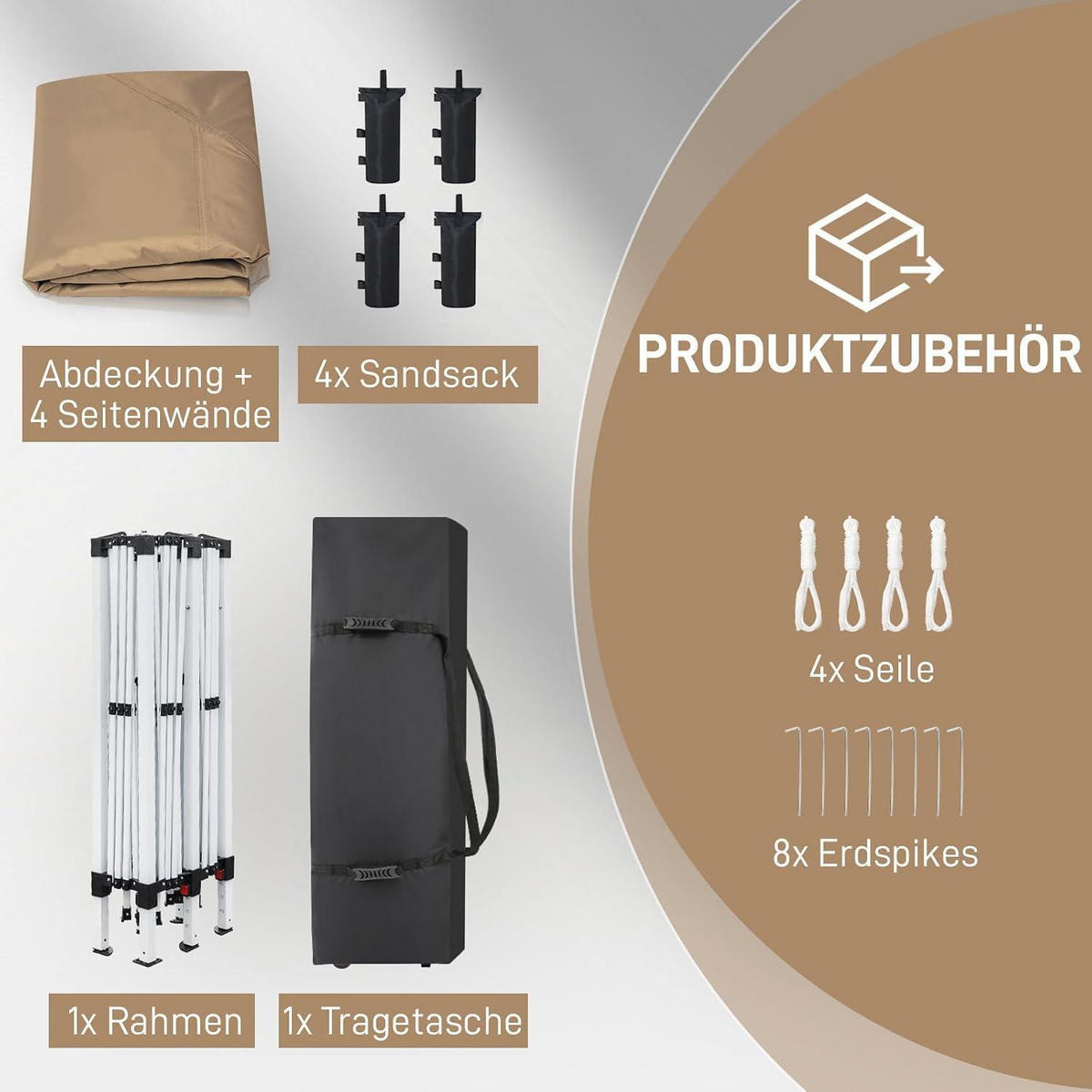 FALTPAVILLON 3 x 3 m Khaki Wasserdicht UV-Schutz 50+ mit 4 Seitenteilen - Olivgrün, Textil (300/255/300cm)