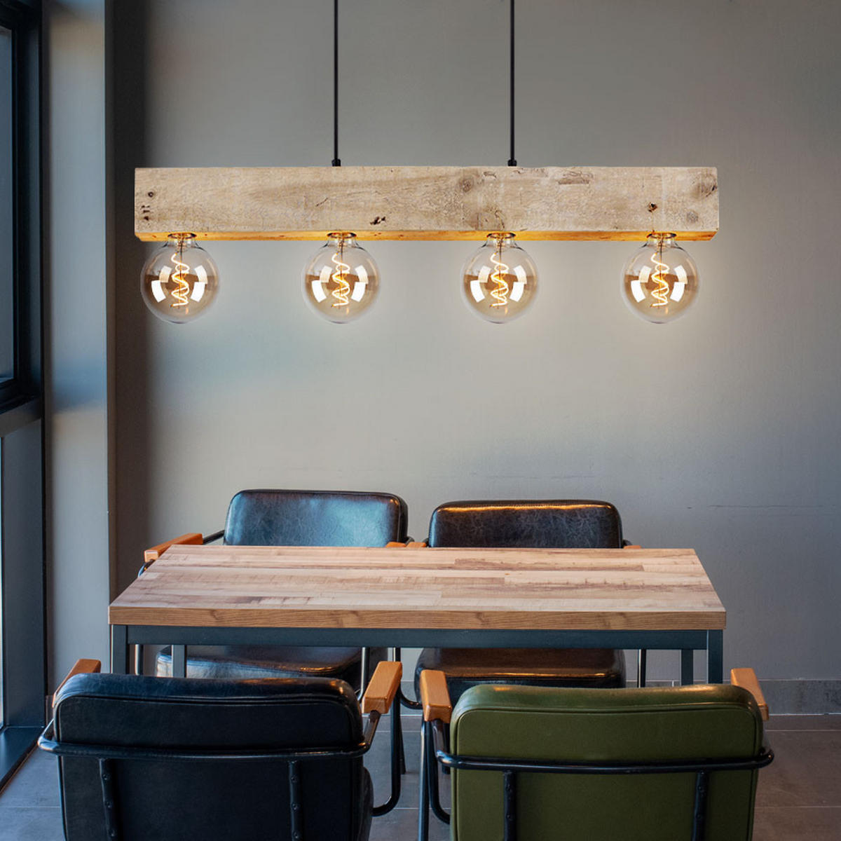 HÄNGELEUCHTE Metall Holzoptik Braun 4 flammig - Braun, Holz (80/6/120cm) - Globo Lighting