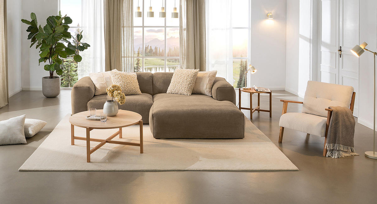 ECKSOFA mit XL-Longchair - Taupe/Schwarz, Kunststoff/Textil (260/171cm) - home24