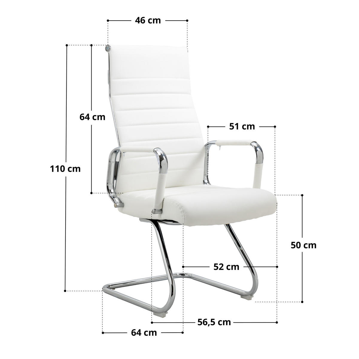 BESUCHERSTUHL OFFICE COMFORT 2er Set Kunstleder Weiß - Silberfarben/Weiß, Textil/Metall (56.5/110/64cm) - SVITA