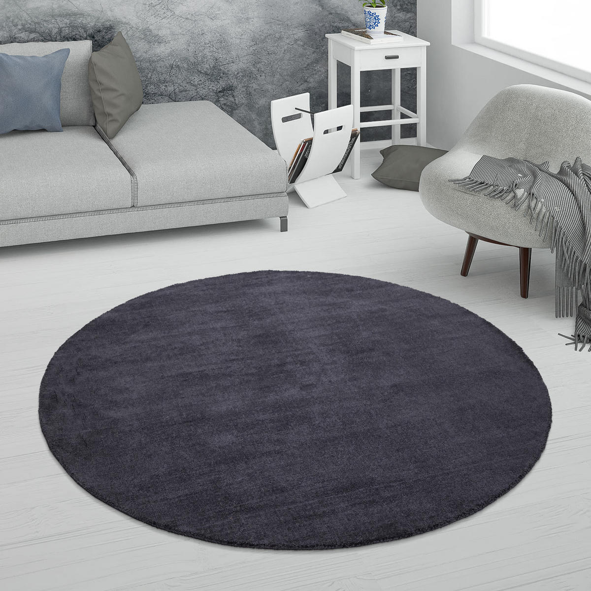 KURZFLORTEPPICH 200/200 cm Randers 578 - Anthrazit, Kunststoff (200/200cm) - Paco Home