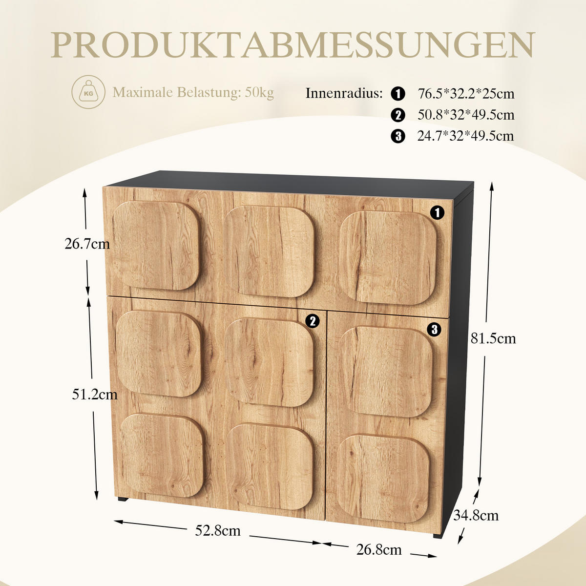 SIDEBOARD mit vier Fächern, Retro-Design aus Holz - Naturfarben, Holz (34.8/81.5/79.5cm) - KOMHTOM